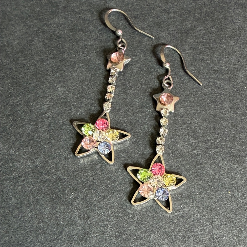 Elegant Star Drop Earrings with Multicolor Crystals